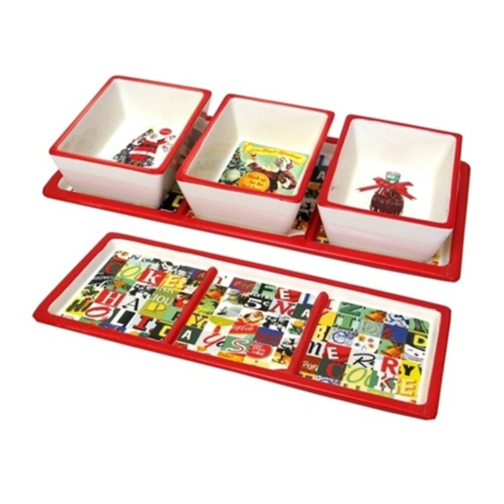 Coca-Cola Tri-Server Tray with Three Square Bowls 46506